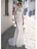 Long Sleeves Beaded Ivory Lace Tulle Exquisite Wedding Dress